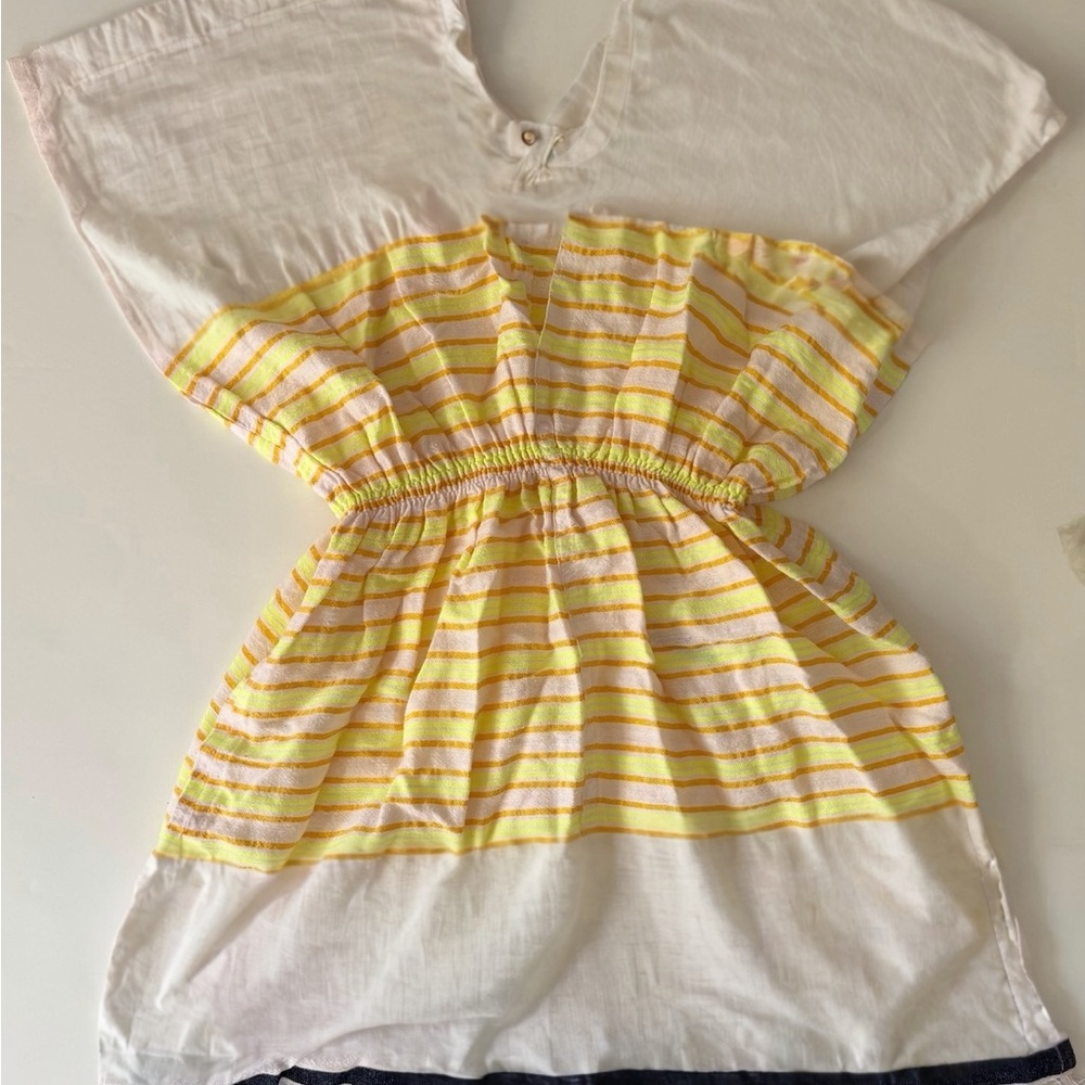 Lem Lem White & Yellow Striped Waist-Smocked Tunic